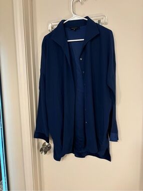 Lafayette 148 New York Women’s Navy Blue Button-Down Shirt silk